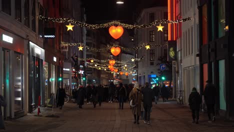 Copenhagen-street-view-at-night-with-Christmas-lights