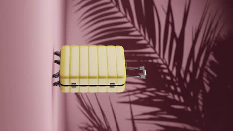 3d-rendering-animation-luggage-suitcase-with-palm-tree-leaf-in-red-background-shade-travel-concept-holiday-season