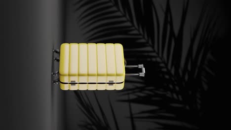 vertical-of-3d-rendering-animation-of-luggage-suitcase-with-palm-tree-leaf-in-black-background-shade
