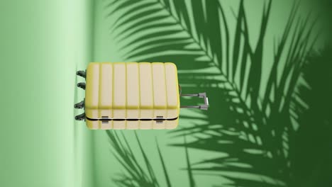 vertical-of-3d-rendering-animation-of-luggage-suitcase-with-palm-tree-leaf-in-green-background-shade