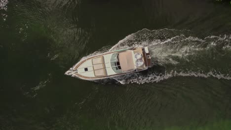 Drone-top-shot-of-speed-boat-cruising-over-river-in-jungle-in-Costa-Rica