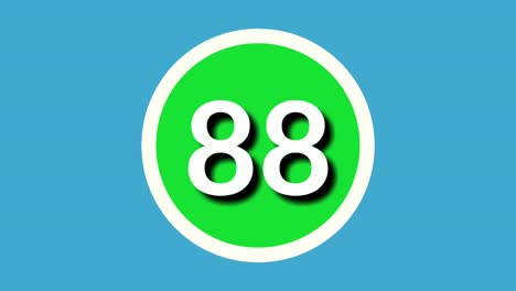 Zahl-88-Zeichensymbol-Animation-Bewegungsgrafiken-Auf-Grüner-Kugel-Auf-Blauem-Hintergrund,-4K-Cartoon-Videonummer-Für-Videoelemente