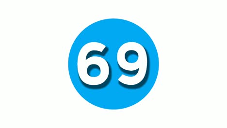 Número-69-Sesenta-Y-Nueve-Símbolos-De-Signo-Animación-Gráficos-En-Movimiento-Sobre-Fondo-Azul-Círculo-Blanco,-Número-De-Vídeo-De-Dibujos-Animados-De-4k-Para-Elementos-De-Vídeo