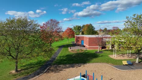Colorful-playground-at-American-elementary-school-during-autumn