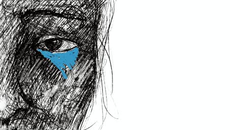 Drawn-sad-face-with-stream-of-tears-falling-from-eye,-2D-animation