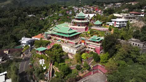 High-aerial-view-over-the-Taoist-Temple-in-Cebu-City-Philippines-and-the-Beverly-Hills-Neighborhood