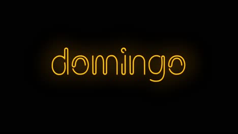 Blinkendes-Orange-gelbes-Domingo-Schild-Auf-Schwarzem-Hintergrund,-Ein--Und-Ausgeschaltet-Mit-Flimmern