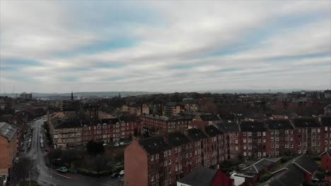 Panoramic-Aerial-View-of-Residential-Homes-Glasgow-West-side-Kelvin-Scotland,-United-Kingdom