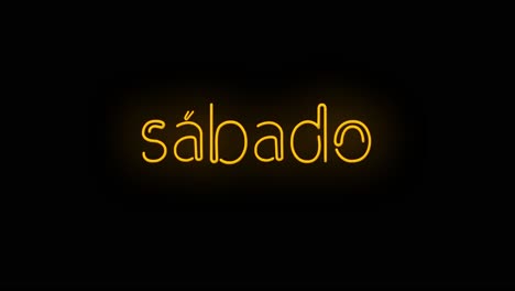 Blinkendes-Orange-gelbes-Sabado-Schild-Auf-Schwarzem-Hintergrund,-Ein--Und-Ausschaltend-Mit-Flackern