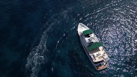 Aerial-Drone-footage-of-Yacht-in-the-Sea-during-summer