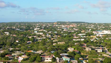 Wide-angle-aerial-overview-of-homes-in-a-tropical-climate-on-sunny-blue-sky-day