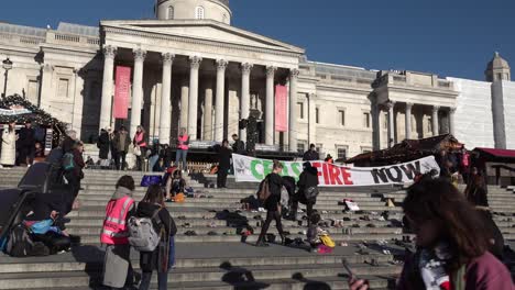 Pro-Palestine-activists-set-up-display-in-Trafalgar-Square,-London