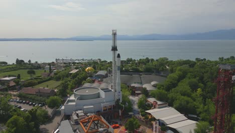 Aerial-Shot-of-Ride-at-Movieland-Amusement-Park-in-Lake-Garda,-Italy