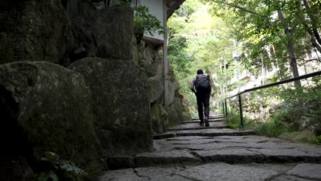 Solo-Male-Tourist-Walking-Up-Zen-Garden-Steps