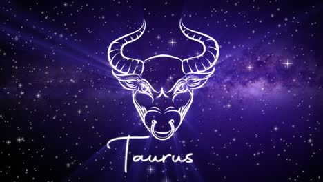 Astrological-star-sign-for-Taurus,-with-a-shimmering-symbol-on-a-deep-space-background-with-stars-in-3D-space-and-a-smooth-arcing-camera-move,-in-a-mystical-dark-purple-and-pink-color-scheme