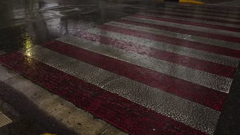 Autumn-Rain-on-City-Streets-with-Empty-White-Stripes,-Creating-a-Calm-and-Atmospheric-Urban-Ambiance-in-the-Rainy-Season