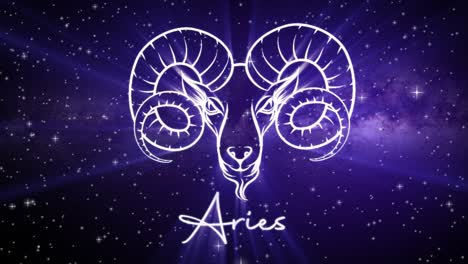 Astrological-star-sign-for-Aries,-with-a-shimmering-symbol-on-a-deep-space-background-with-stars-in-3D-space-and-a-smooth-arcing-camera-move,-in-a-mystical-dark-purple-and-pink-color-scheme