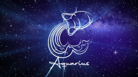 Astrological-star-sign-for-Aquarius,-with-a-shimmering-symbol-on-a-deep-space-background-with-stars-in-3D-space-and-a-smooth-camera-move-slowly-pushing-into-a-close-up,-in-dark-blue-and-teal-colors