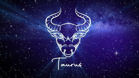 Astrological-star-sign-for-Taurus,-with-a-shimmering-symbol-on-a-deep-space-background-with-stars-in-3D-space-and-a-smooth-camera-move-slowly-pushing-into-a-close-up,-in-dark-blue-and-teal-colors
