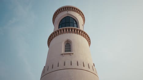 Iconic-Sur,-Oman-lighthouse-against-coastal-backdrop