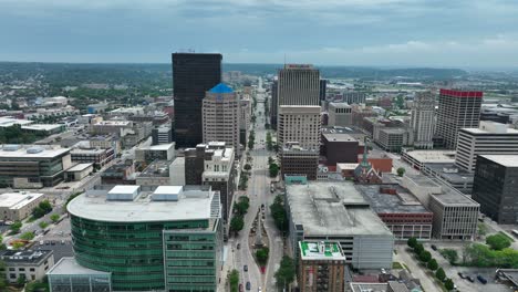 Wide-aerial-shot-of-downtown-Dayton