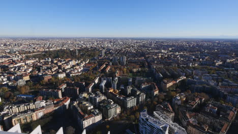 Endless-cityscape-of-Milan,-aerial-drone-view