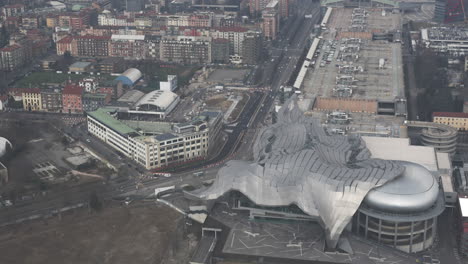 Building-of-MiCo-in-Milan-city,-aerial-view