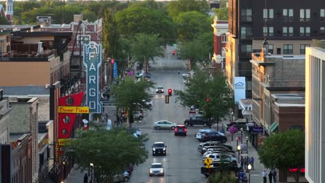 Long-shot-of-Broadway-Street-in-downtown-Fargo,-North-Dakota