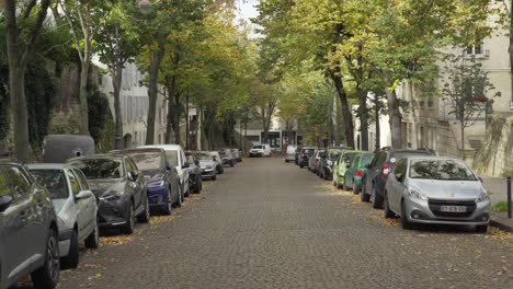 Lange-Typische-Pariser-Kopfsteinpflasterstraße-In-Montmartre