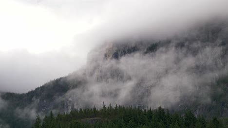 TheChief,-Squamish,-British-Columbia,-Canada---A-Breathtaking-View-of-a-Foggy-Mountain---Close-Up