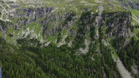 Steiler,-Mit-Steinen-Bedeckter-Kieshang-Und-Ein-Paar-Bäume-In-Den-Alpen-In-Kärnten,-Österreich