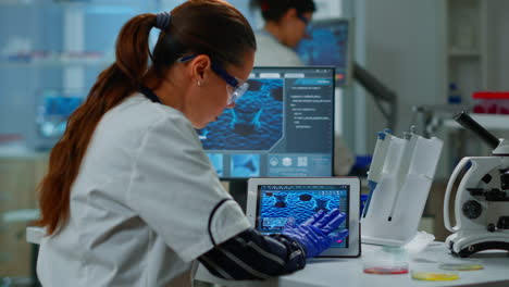 Scientist-using-digital-tablet-working-in-modern-medical-research-laboratory