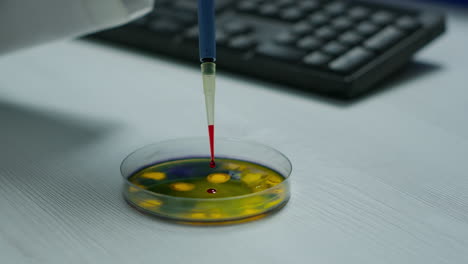 Close-up-of-scientist-using-micropipette-for-analysing-blood-sample