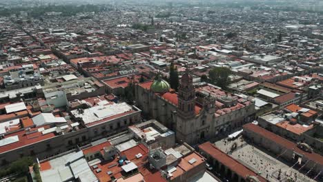 Historic-center-of-Morelia,-aerial-view-with-drone