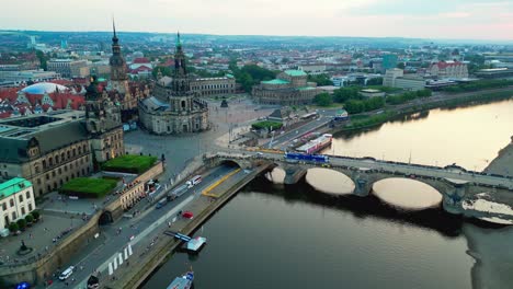 Bridge-crossing-old-town-area-of-Dresden-city-in-German-at-sunset