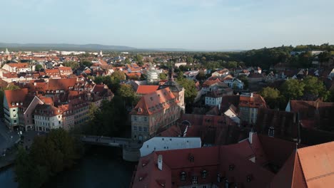 Drone-Shot-of-Old-Townhall-in-Bamberg-During-Sunny-Day-Moving-Sidewards