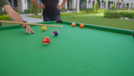 billiard-competition-between-Young-men-in-the-hall-insert-shot,-Arc-shot