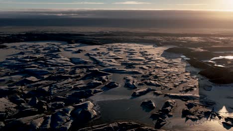 Frozen-Lagoon-Haoldukvisl-Glacier-In-Vatnajokull-National-Park,-Iceland---Drone-Shot