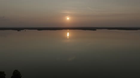 Calm-Lake-Sunset-Aerial-Landscape-Reservoir-Mesnil-Saint-Pere-Lac-d-Orient
