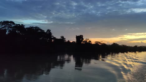Silhouettes-Over-Mangrove-Forest-And-River-During-Sunset