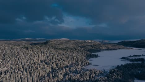 Snowy-Winter-Landscape-In-Indre-Fosen,-Norway---Aerial-Panoramic