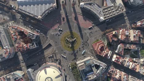 Aerial-drone-view-of-Plaza-of-Spain-in-Barcelona,-Spain