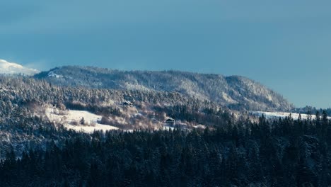 Winter-Mountain-Forest-In-Indre-Fosen,-Norway---Aerial-Drone-Shot