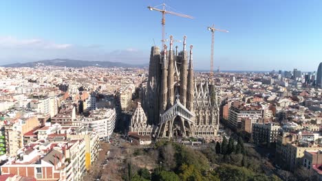Aerial-view-of-Sagrada-Familia,-Barcelona,-Spain