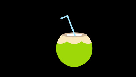 Ein-Grünes-Kokosnussgetränk-Mit-Einem-Strohhalm-Darin,-Symbolkonzeptanimation-Mit-Alphakanal