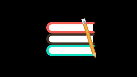 Bleistift-Auf-Einem-Stapel-Bücher-Symbol-Konzept-Animation-Mit-Alphakanal