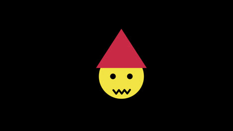 Ein-Gelbes-Emoji-Gesicht-Mit-Einem-Roten-Dreieck-Hut-Symbol-Konzept-Loop-Animationsvideo-Mit-Alphakanal