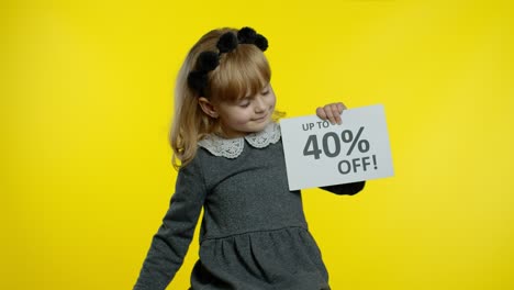 Pupil-girl-with-shopping-bags-showing-Up-To-40-percent-Off-banner-text-advertisement.-Holiday-sale