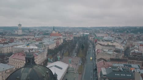 Aerial-City-Lviv,-Ukraine.-European-City.-Popular-areas-of-the-city.-Lviv-Opera