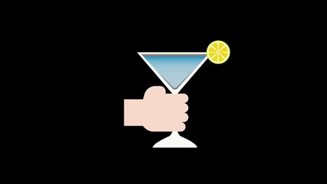 person-holding-a-glass-with-a-lemon-slice,-holding-a-drink-icon-concept-loop-animation-video-with-alpha-channel